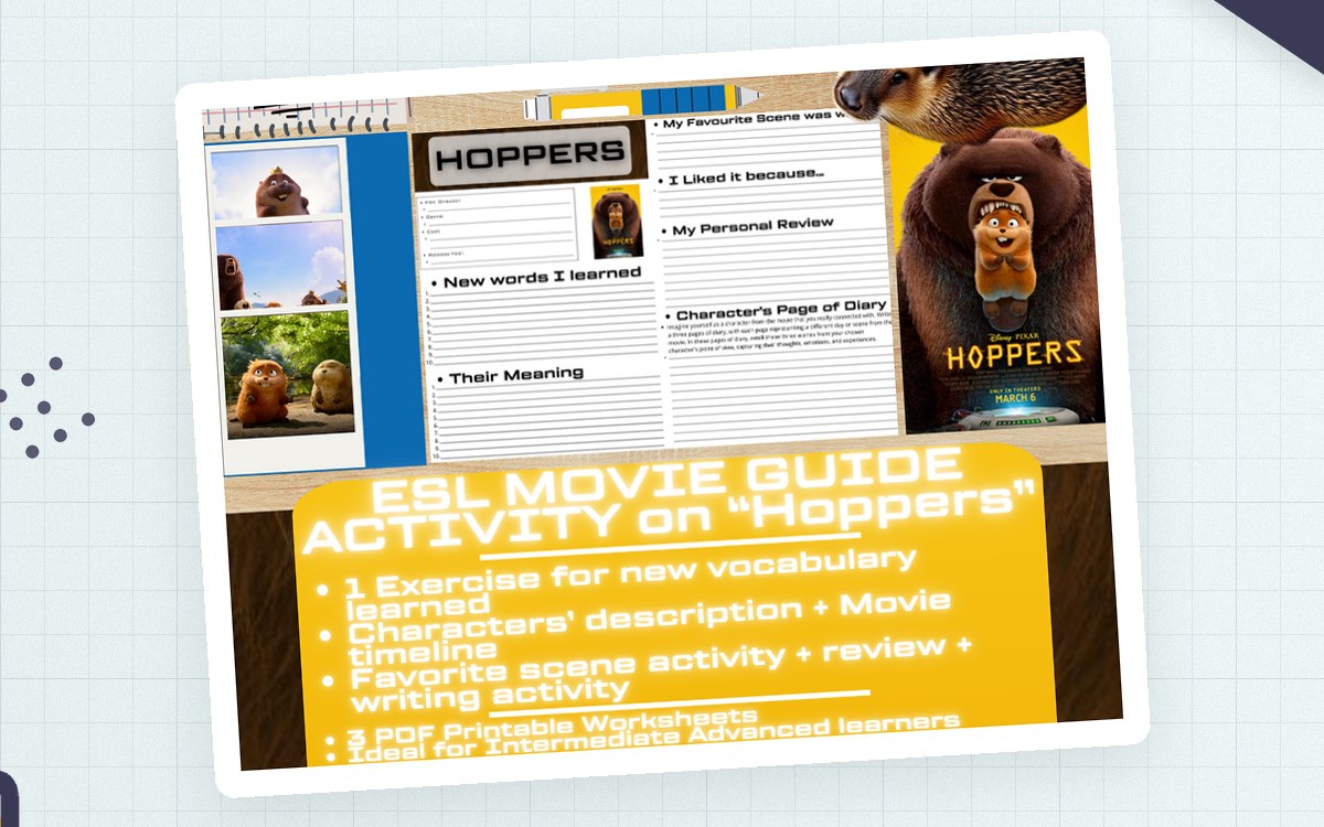 ESL Movie Guide Worksheets on Hoppers preview