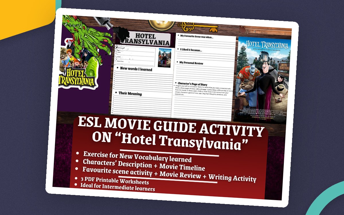 ESL Movie Guide Worksheets on "Hotel Transylvania" teaching resource preview