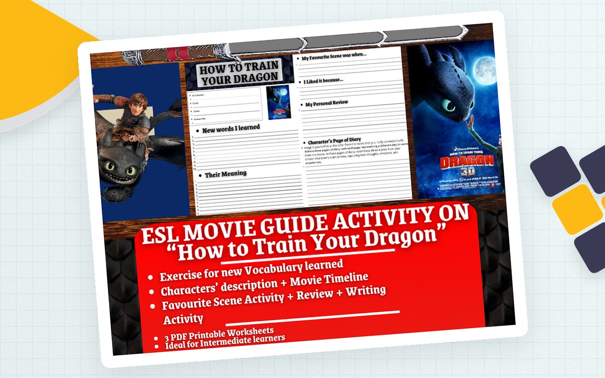 ESL Movie Guide Worksheets on "How to Train Your Dragon" teaching resource preview