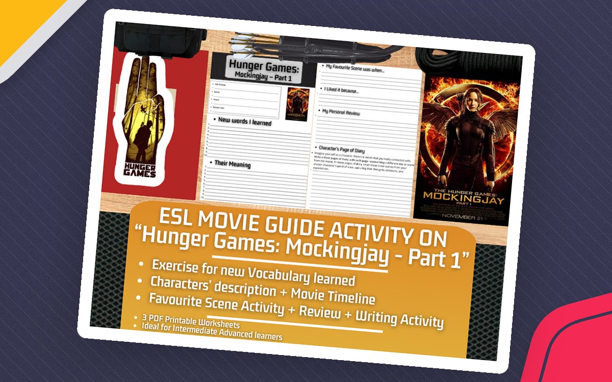 ESL Movie Guide Worksheets on "Hunger Games: Mockingjay - Part 1" teaching resource preview