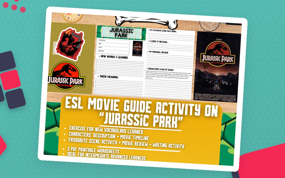 ESL Movie Guide Worksheets on "Jurassic Park" teaching resource preview