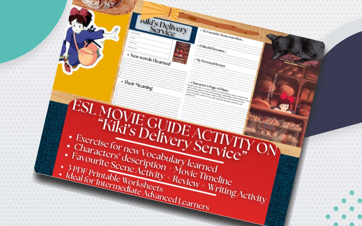 ESL Movie Guide Worksheets on Kiki's Delivery Service - Studio Ghibli teaching resource preview
