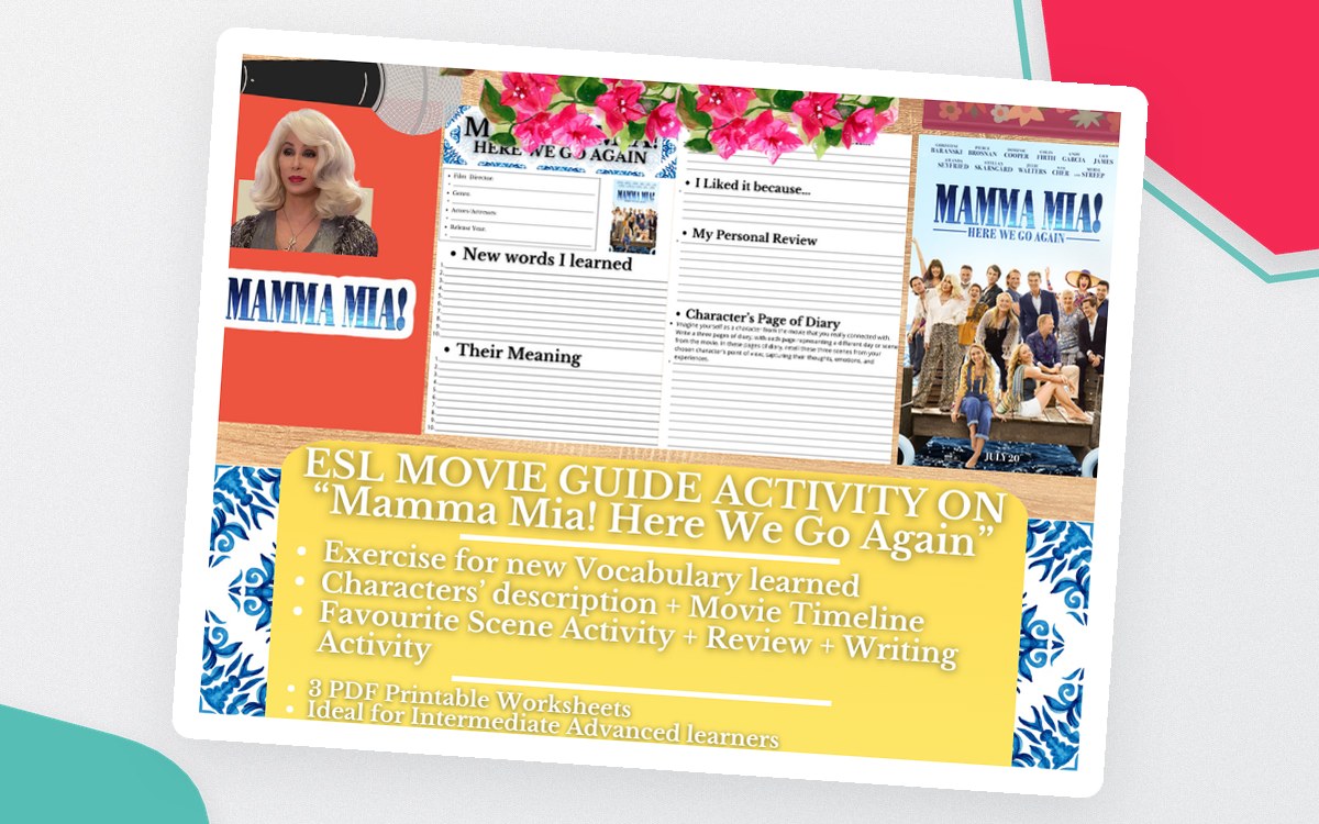 ESL Movie Guide Worksheets on "Mamma Mia! Here We Go Again" teaching resource preview
