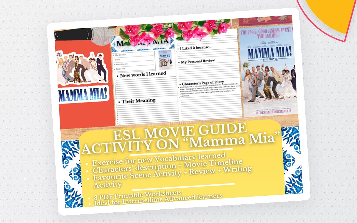 ESL Movie Guide Worksheets on "Mamma Mia" teaching resource preview