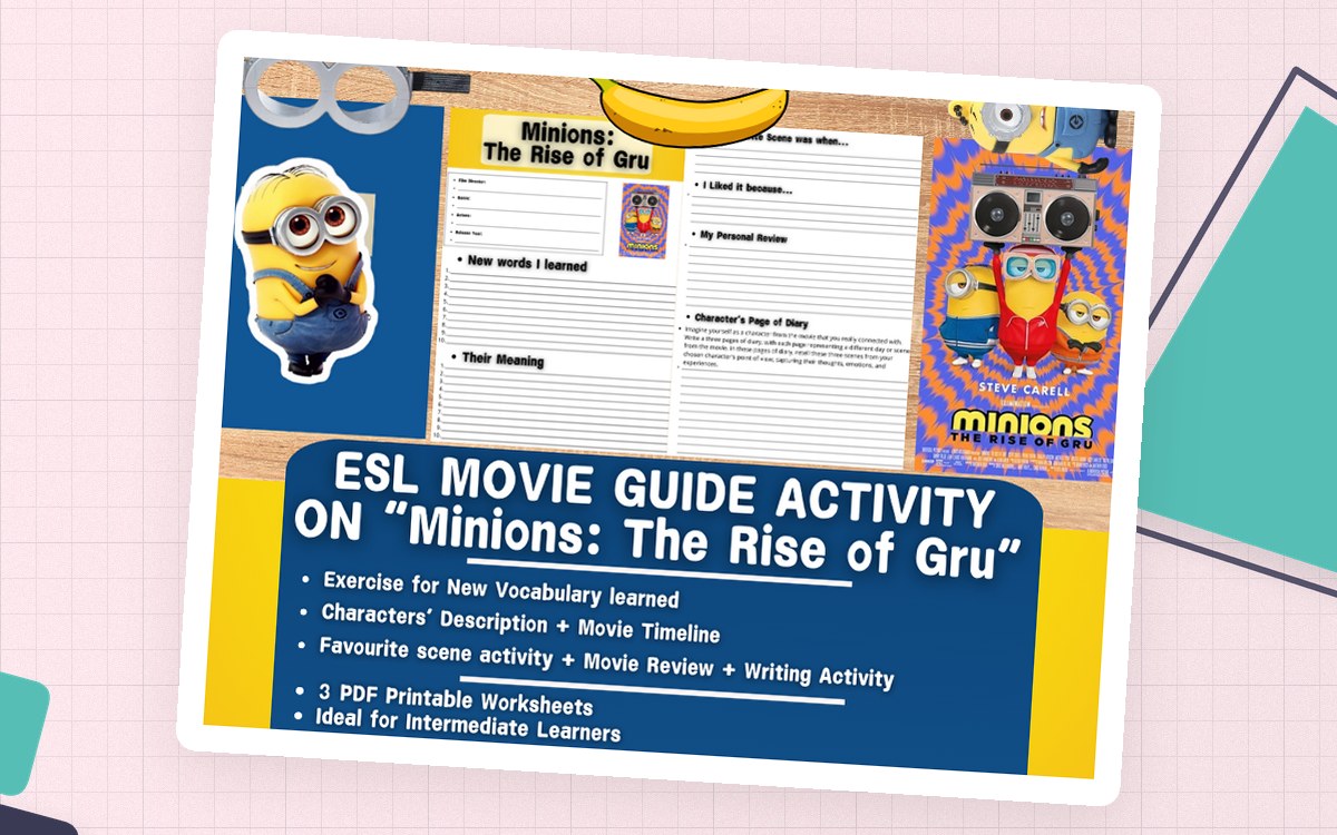 ESL Movie Guide Worksheets on "Minions: The Rise of Gru" preview