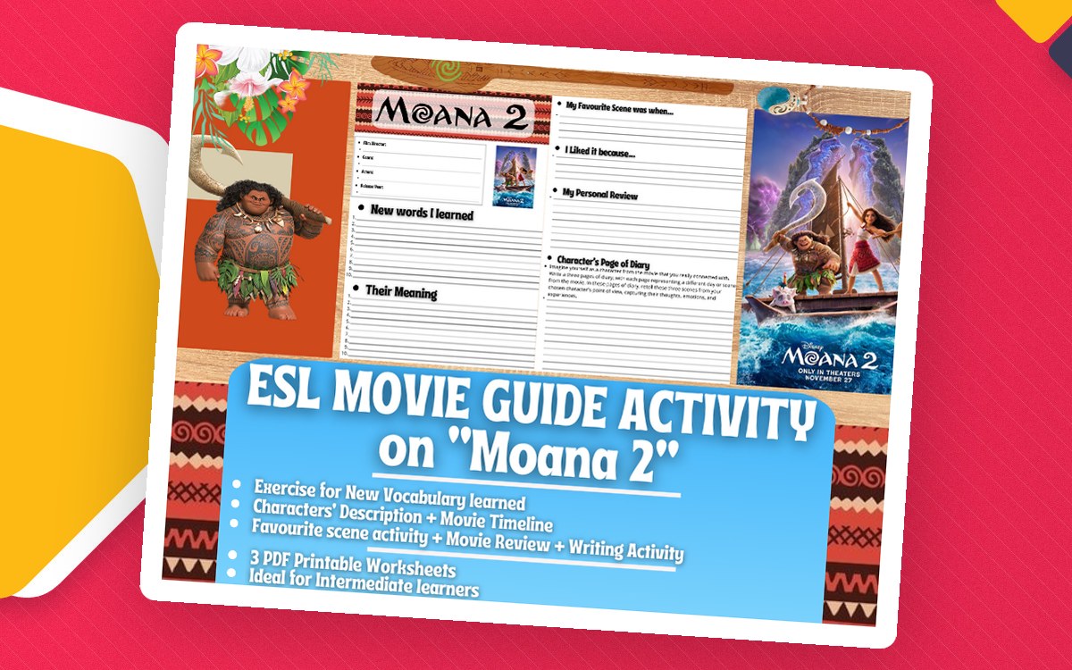ESL Movie Guide Worksheets on "Moana 2" preview