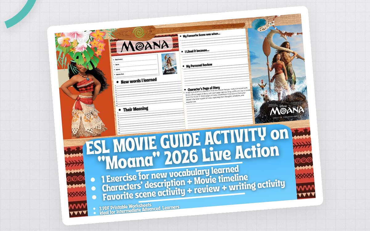 ESL Movie Guide Worksheets on "Moana" - 2026 Live Action teaching resource preview