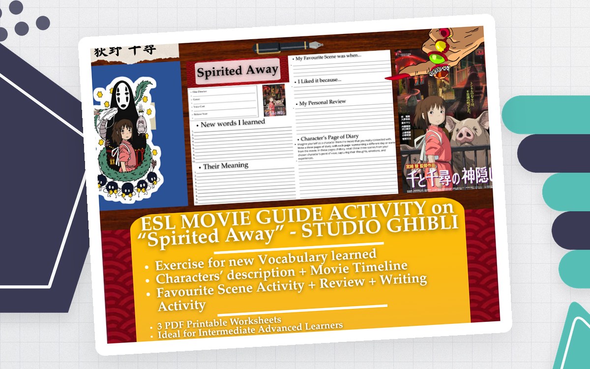 ESL Movie Guide Worksheets on "Spirited Away" - Studio Ghibli teaching resource preview