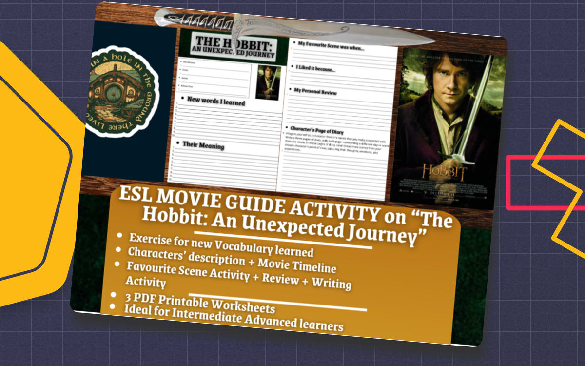 ESL Movie Guide Worksheets on "The Hobbit: An Unexpected Journey" teaching resource preview
