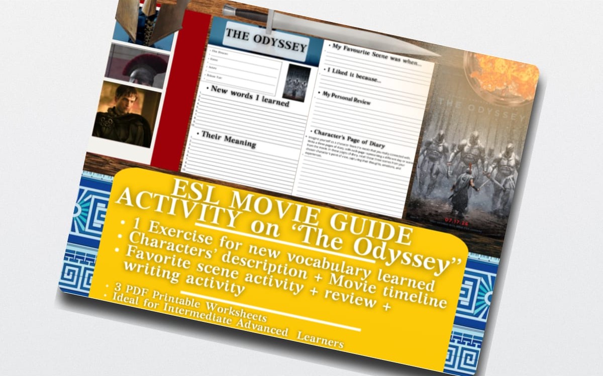 ESL Movie Guide Worksheets on The Odyssey preview: Three-page printable movie guide