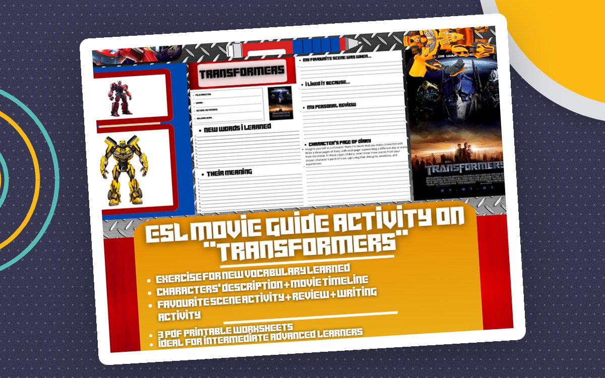 ESL Movie Guide Worksheets on "Transformers" teaching resource preview