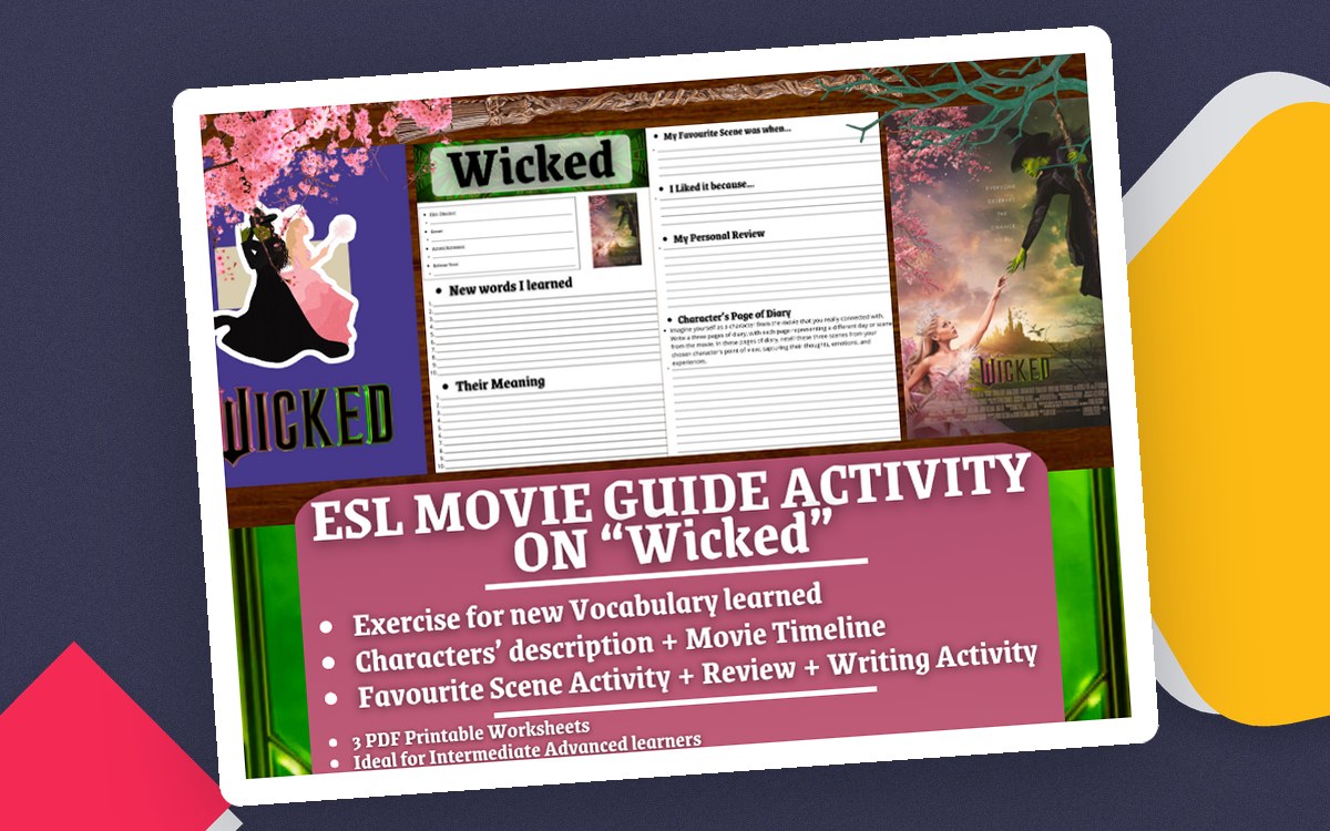 ESL Movie Guide Worksheets on "Wicked" teaching resource preview