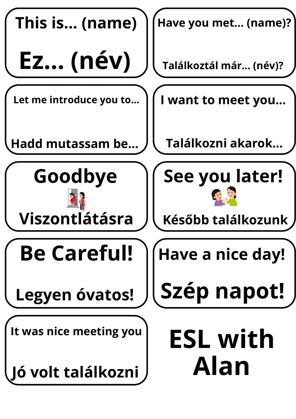Introducing others and farewells in English and Hungarian: This is/Ez, Let me introduce you to, Goodbye/Viszontlátásra