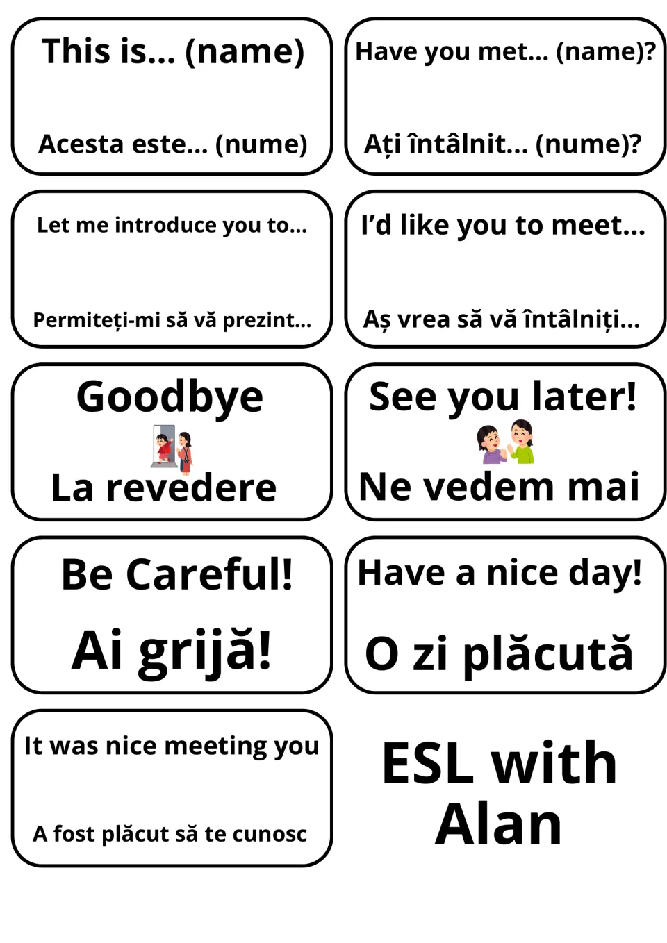 Introducing others and farewells in English and Romanian: This is…, Have you met…?, Goodbye/La revedere, See you later!