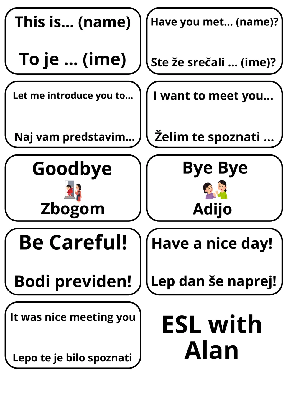 Introducing others and farewells in Slovene: This is/To je, Let me introduce you to, Goodbye/Zbogom, Have a nice day!