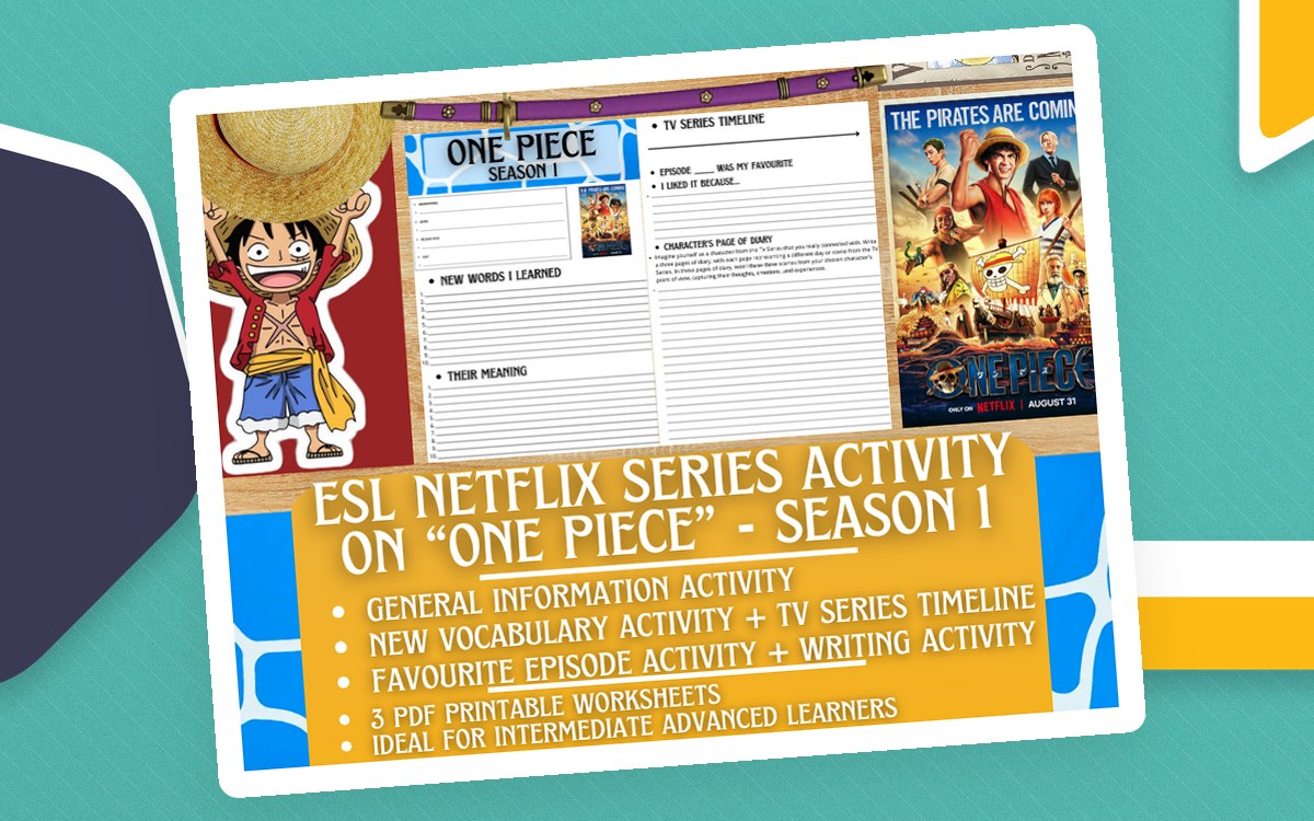 ESL Netflix Series Activity Worksheets on "One Piece" - Season 1 preview: one piece viewing guide