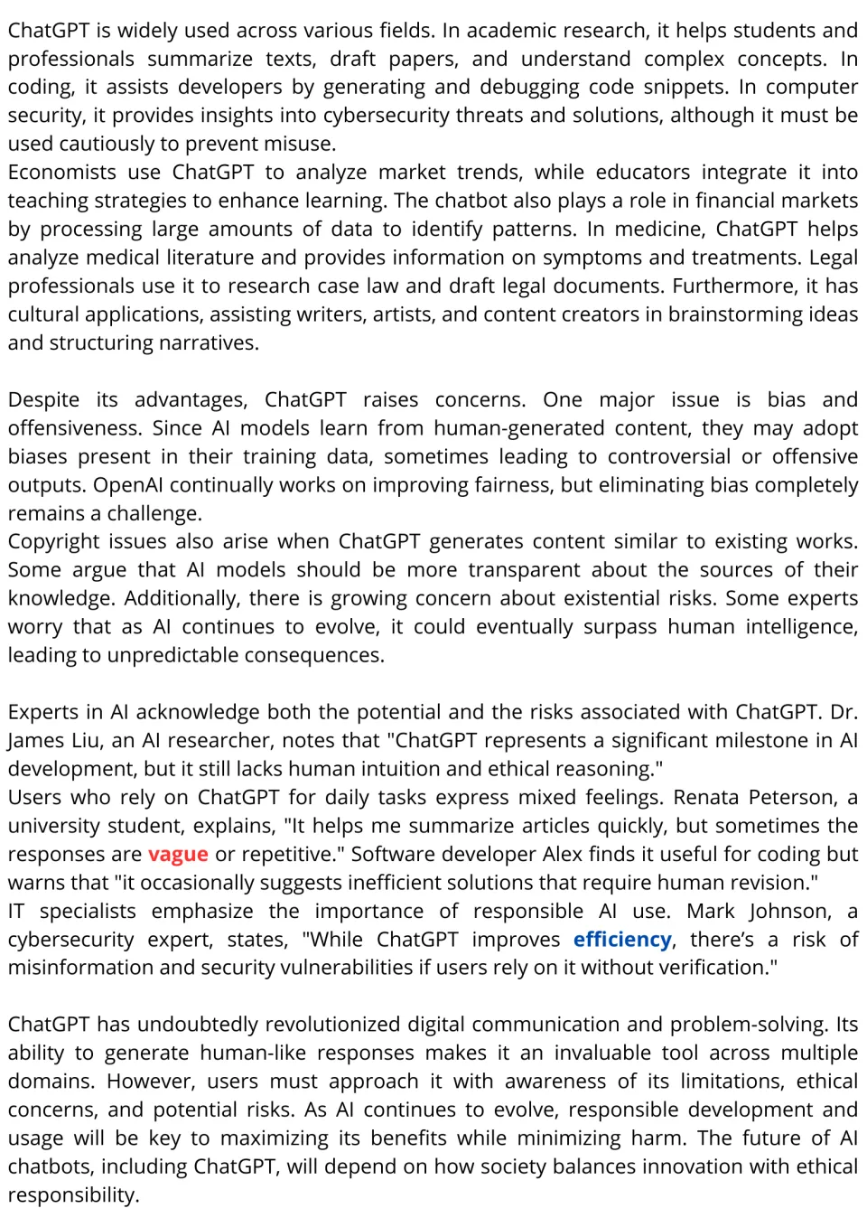 ChatGPT reading passage, part 2: uses in coding and medicine, bias and copyright concerns, and expert and user quotes