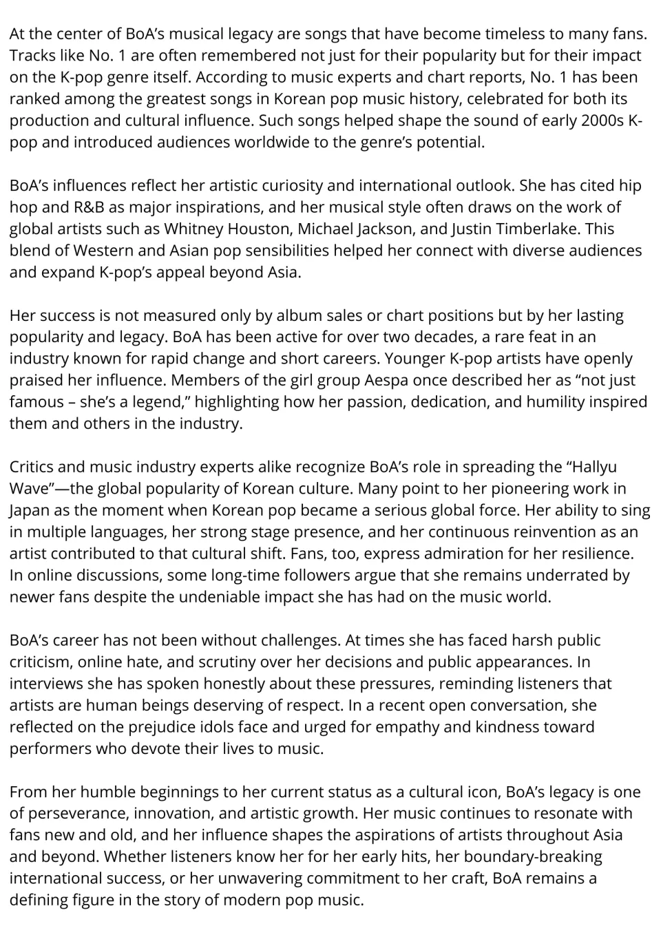 BoA reading passage, part 2: students read about the song No. 1, the Hallyu Wave, career challenges and her legacy