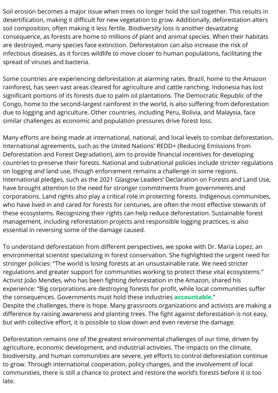 Forest loss passage continued: soil erosion, Brazil and Indonesia, REDD+ and quotes from a scientist and an activist