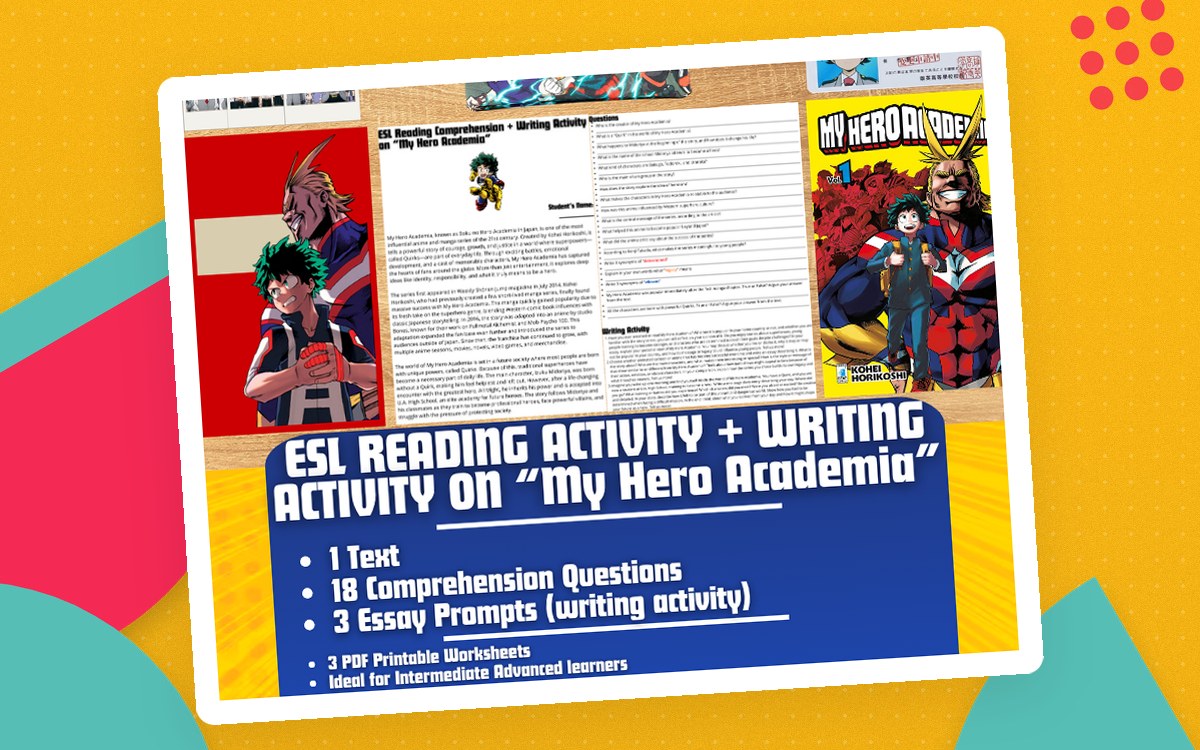ESL Reading Comprehension + Essay - My Hero Academia - Anime and Manga preview