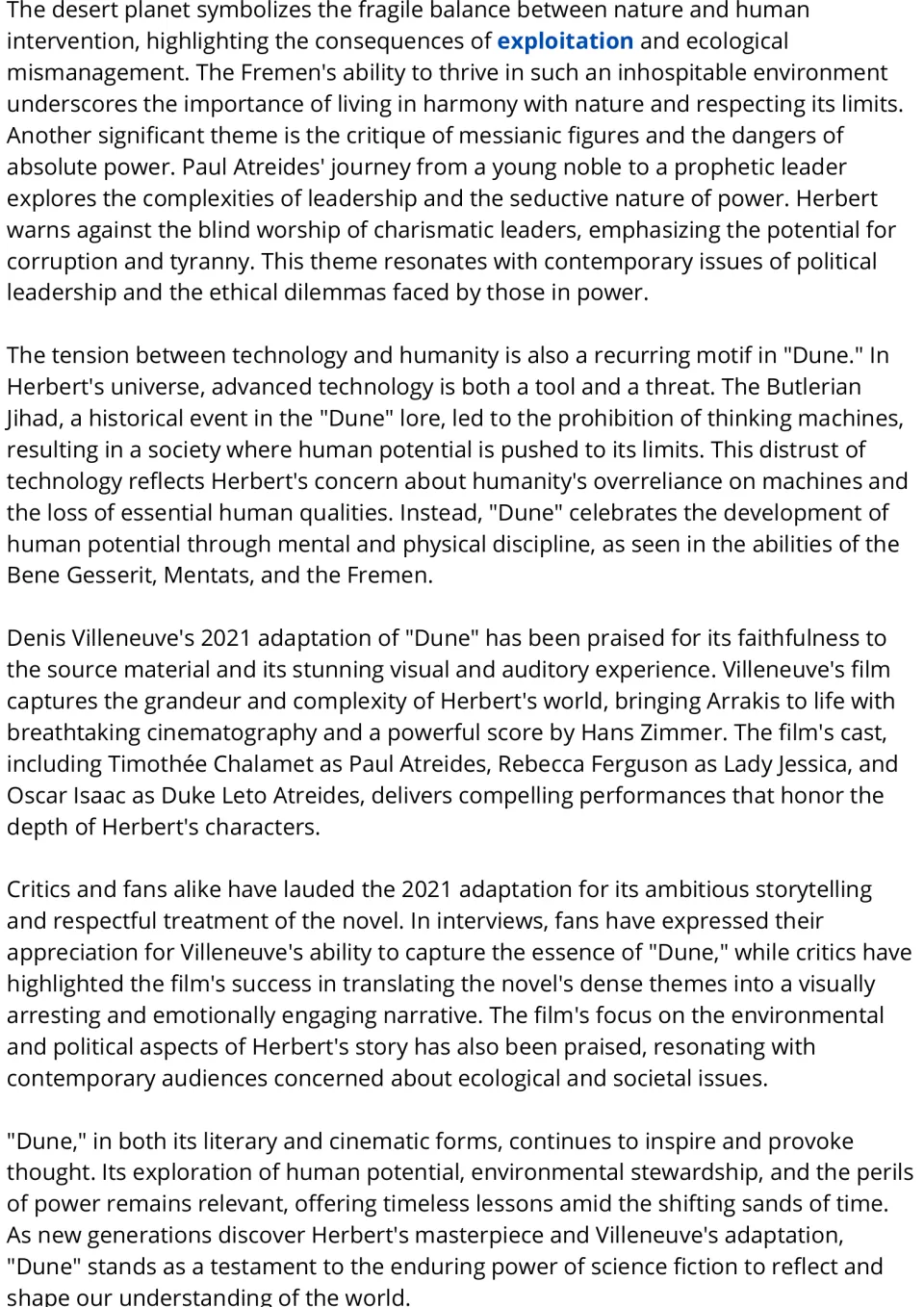 Dune passage continued: themes of exploitation, absolute power and technology, plus reviews of the 2021 Villeneuve film