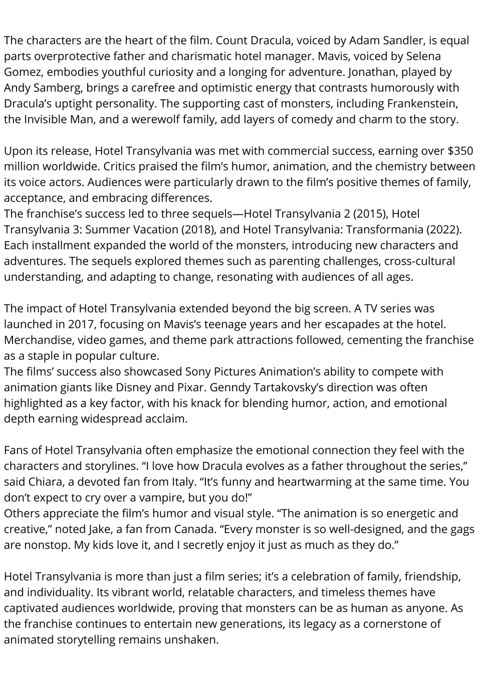 Passage continued: the film's cast, box-office success, sequels, TV series and fan quotes from Chiara and Jake