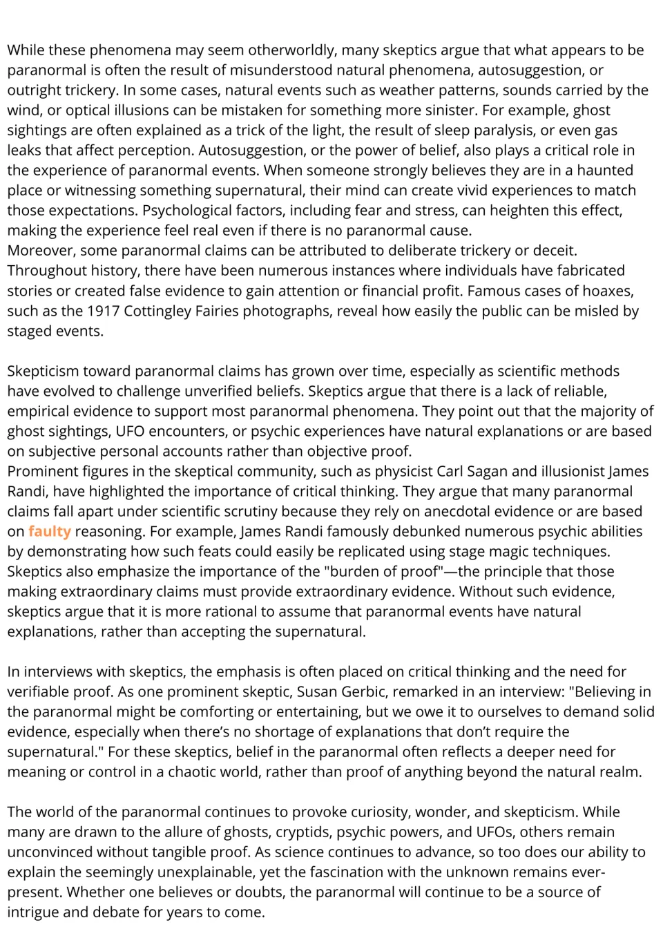 Paranormal reading passage, part 2: students read how skeptics cite autosuggestion, hoaxes and the burden of proof