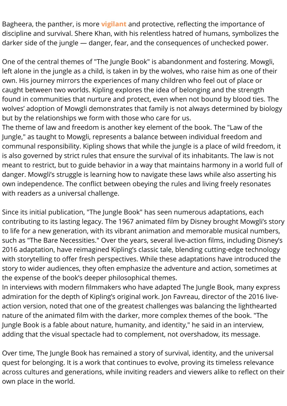 Reading passage, part 2: belonging, the Law of the Jungle, film adaptations, and Jon Favreau's comments.