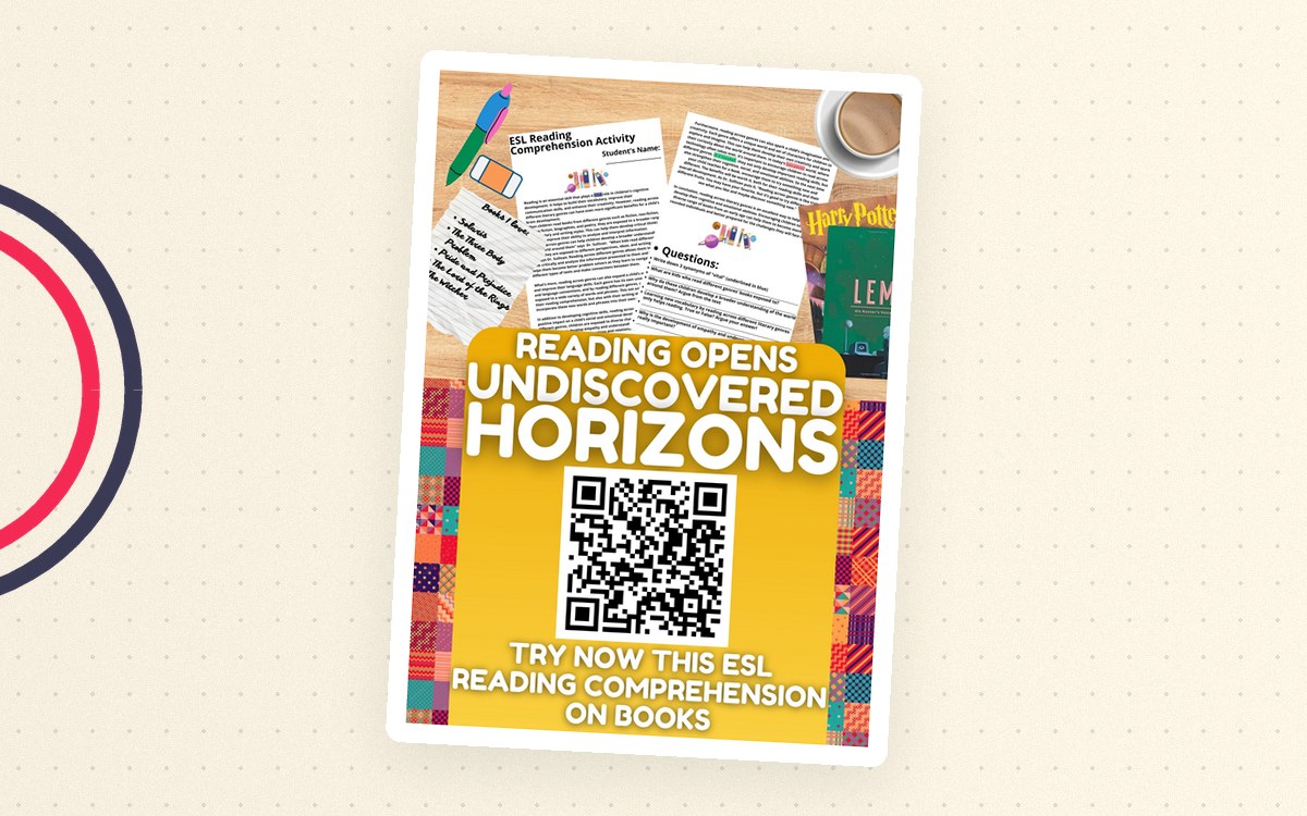 ESL Reading Comprehension Worksheet - EFL Activity on Books preview