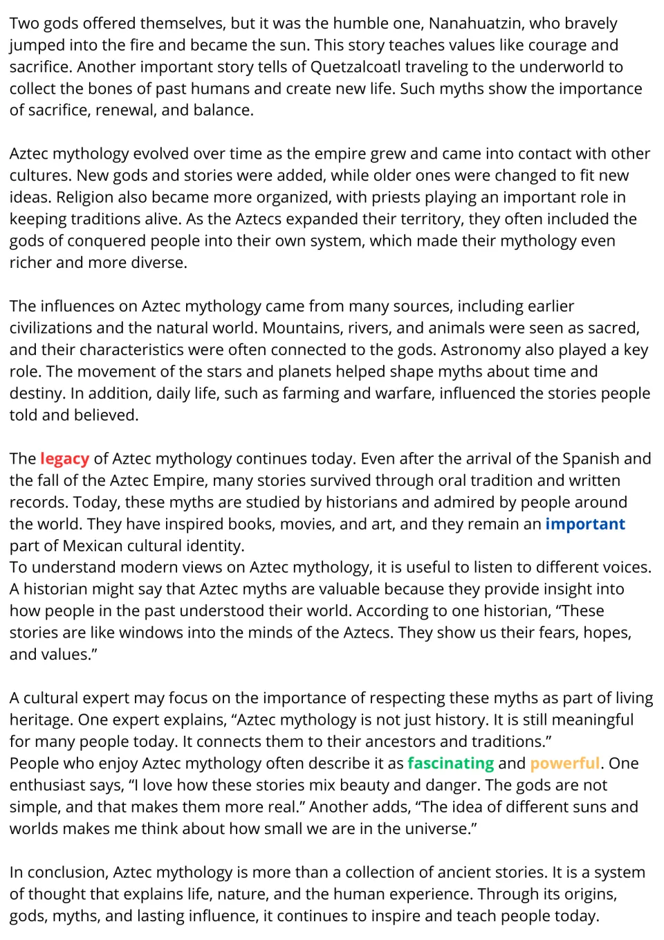 Aztec myths reading, part 2: Nanahuatzin and the Fifth Sun, the myths' legacy, and quotes from a historian and an expert