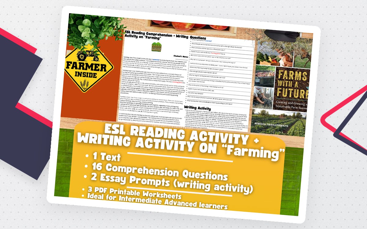 ESL Reading Comprehension + Writing Activity - Farming + Agriculture teaching resource preview