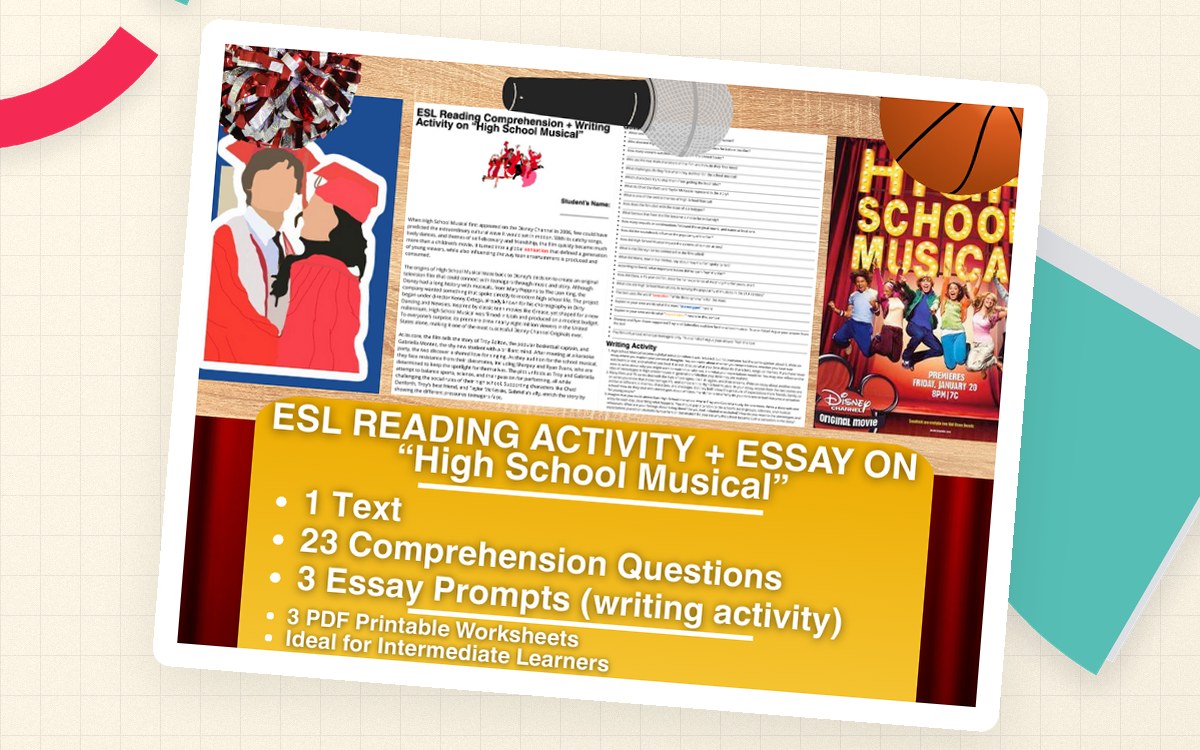 ESL Reading Comprehension + Writing Activity - High School Musical preview