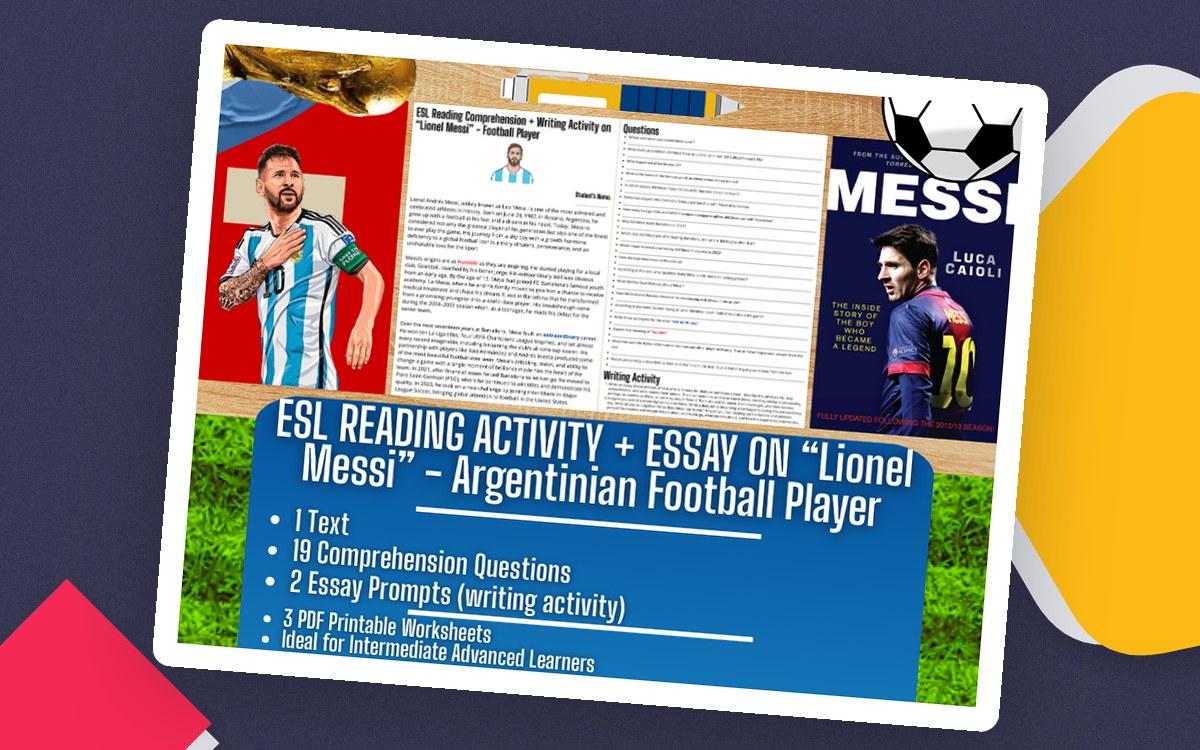 ESL Reading Comprehension + Writing Activity - Lionel Messi - Football teaching resource preview