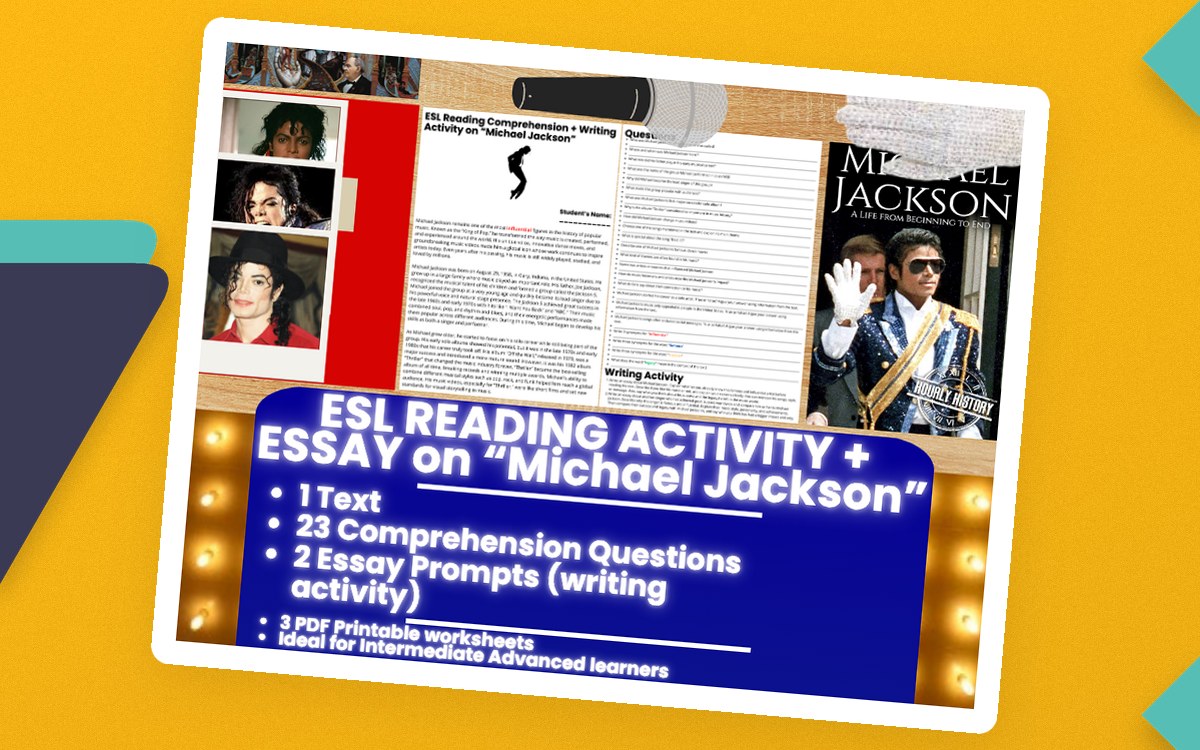 ESL Reading Comprehension + Writing Activity - Michael Jackson teaching resource preview