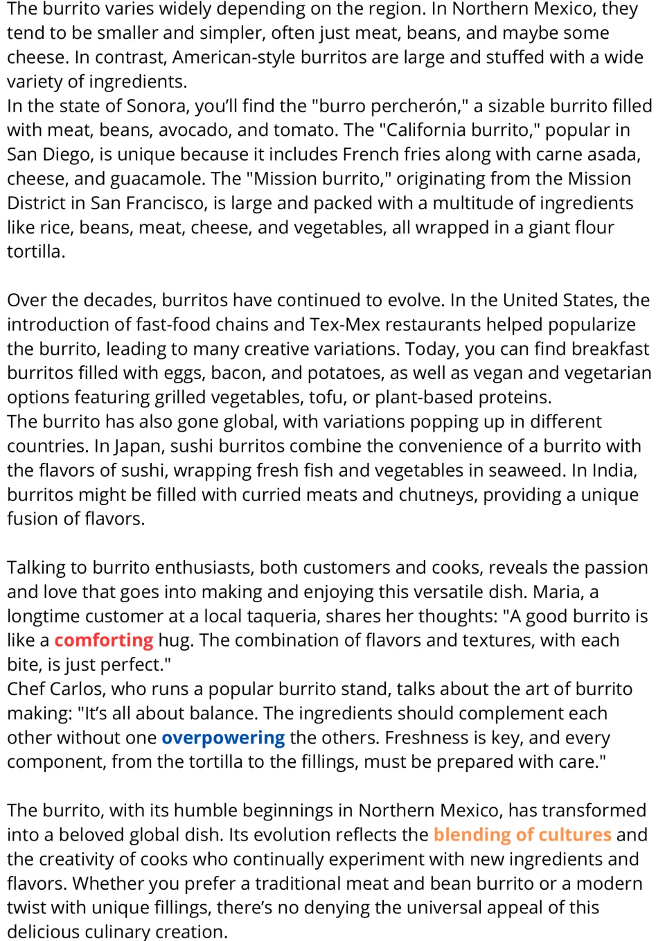 Burrito passage, part 2: regional styles, global versions like sushi burritos, and interviews with highlighted vocabulary
