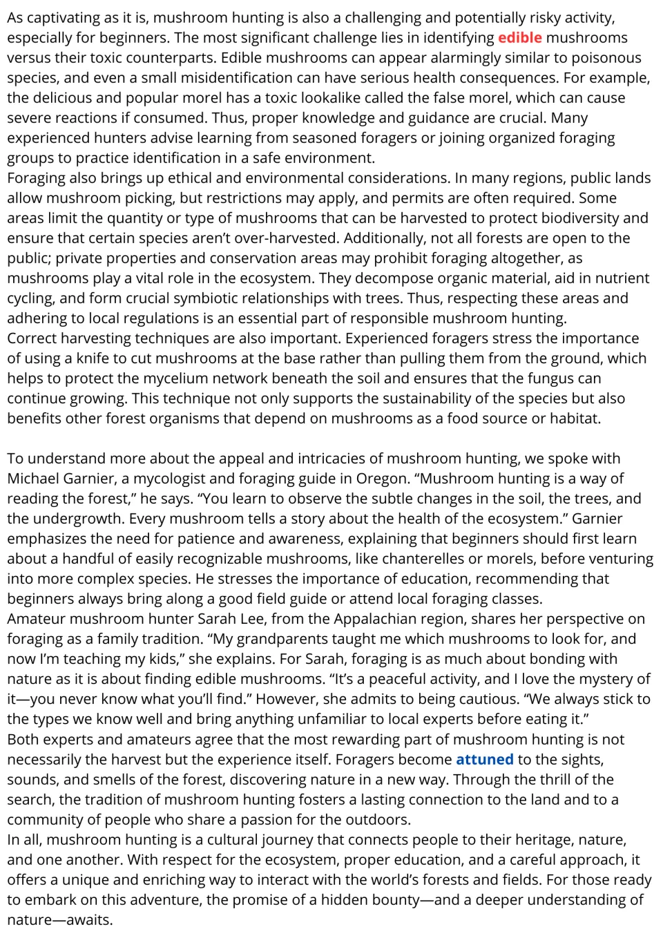 Mushroom hunting article, part 2: risks of toxic lookalikes, foraging rules, knife harvesting and two forager interviews