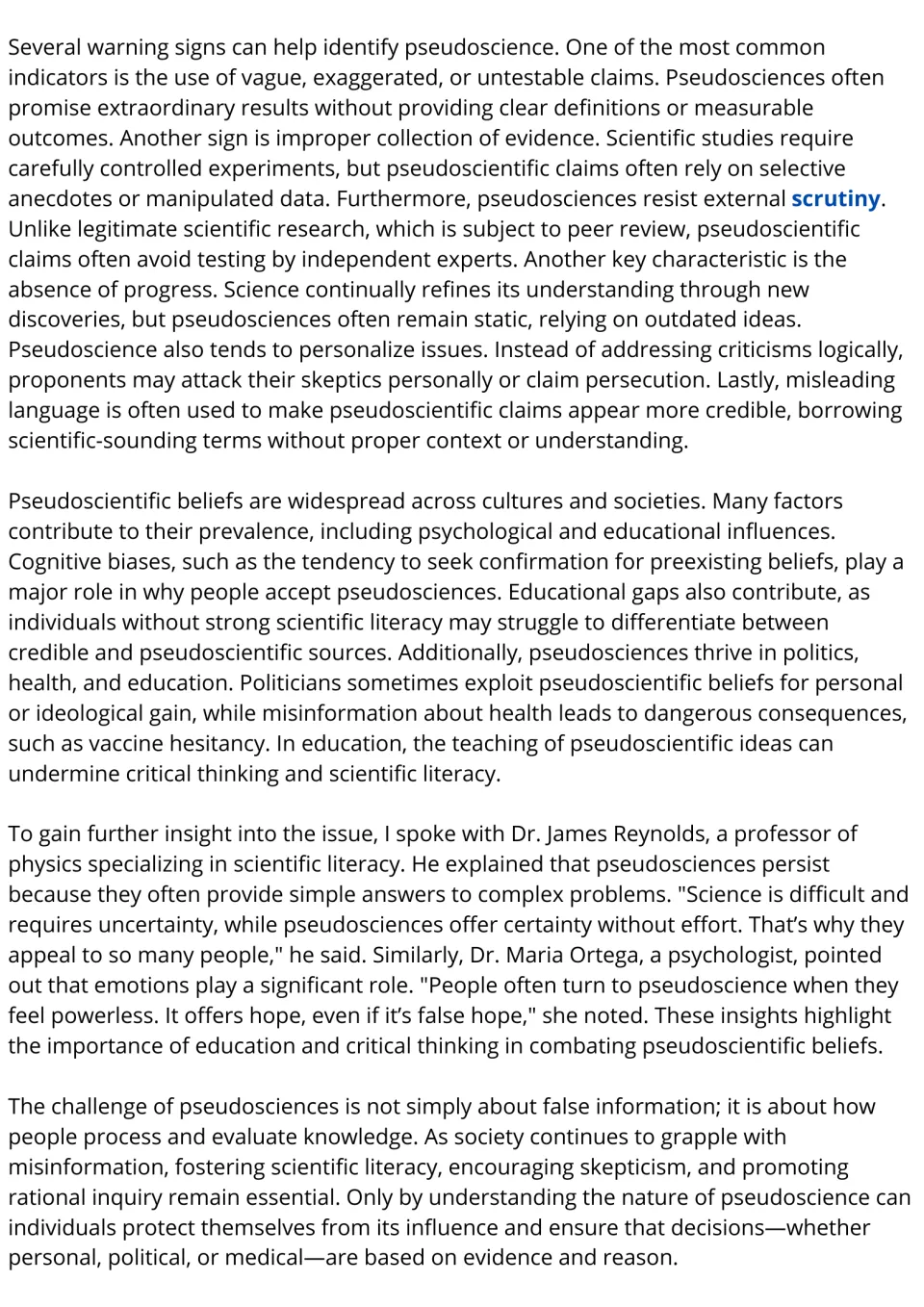 Pseudoscience warning signs and why beliefs spread: students read on, ending with quotes from two experts