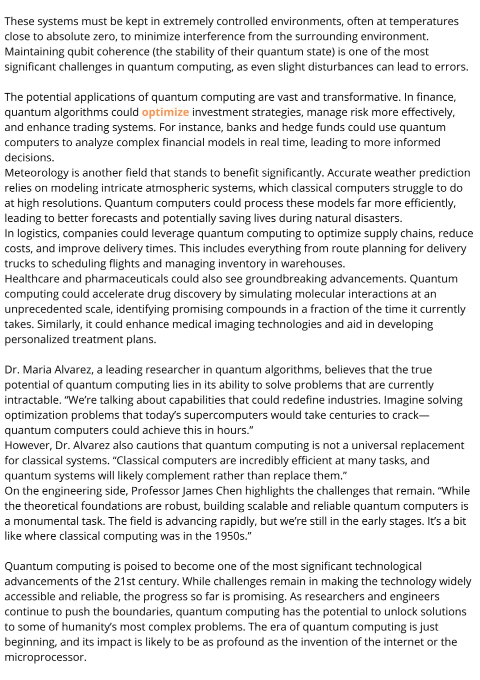 Quantum computing reading, part 2: students read about uses in finance, weather, logistics and health, plus expert views
