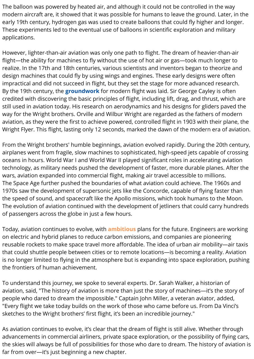 Aviation reading, part 2: students read on Cayley, the 1903 Wright Flyer, the Concorde, future flight and expert quotes