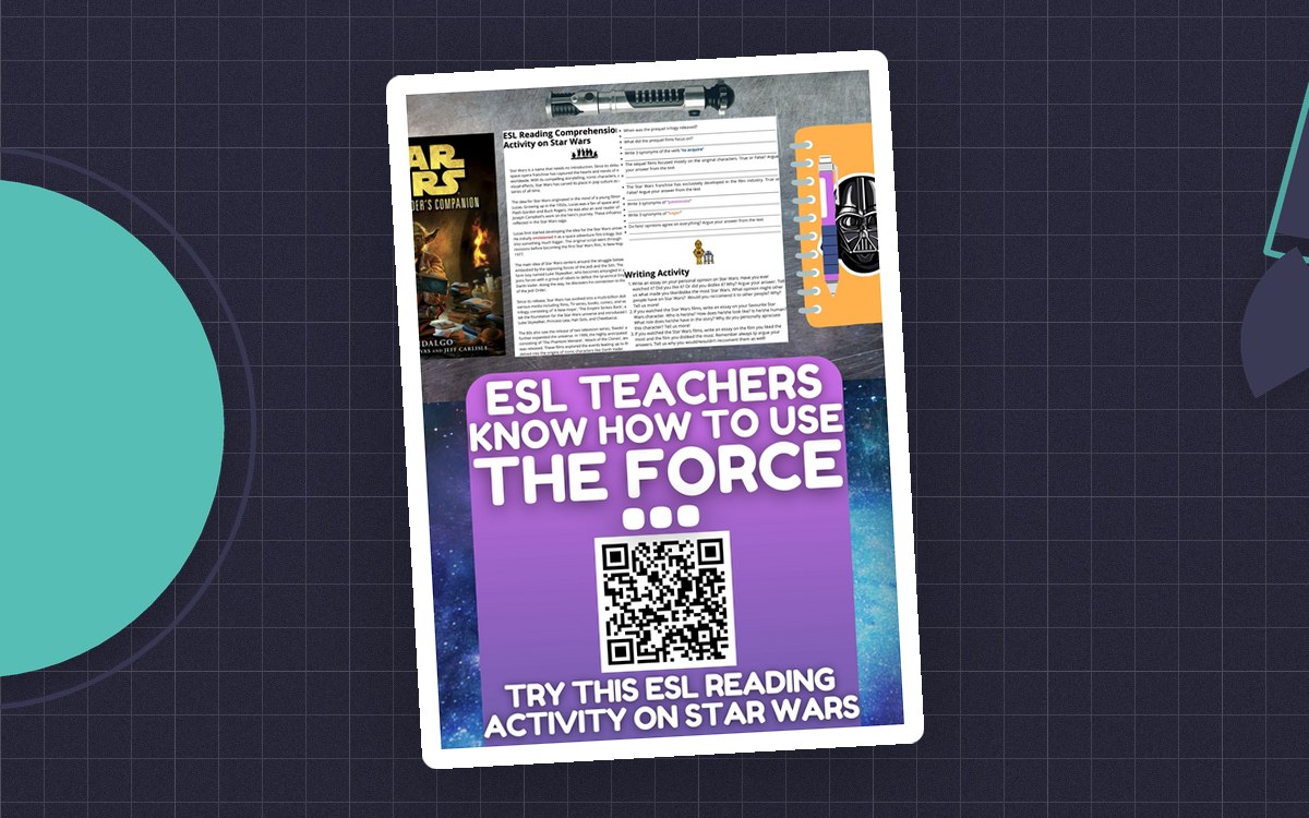 ESL Reading Comprehension + Writing Activity Worksheet on Star Wars preview