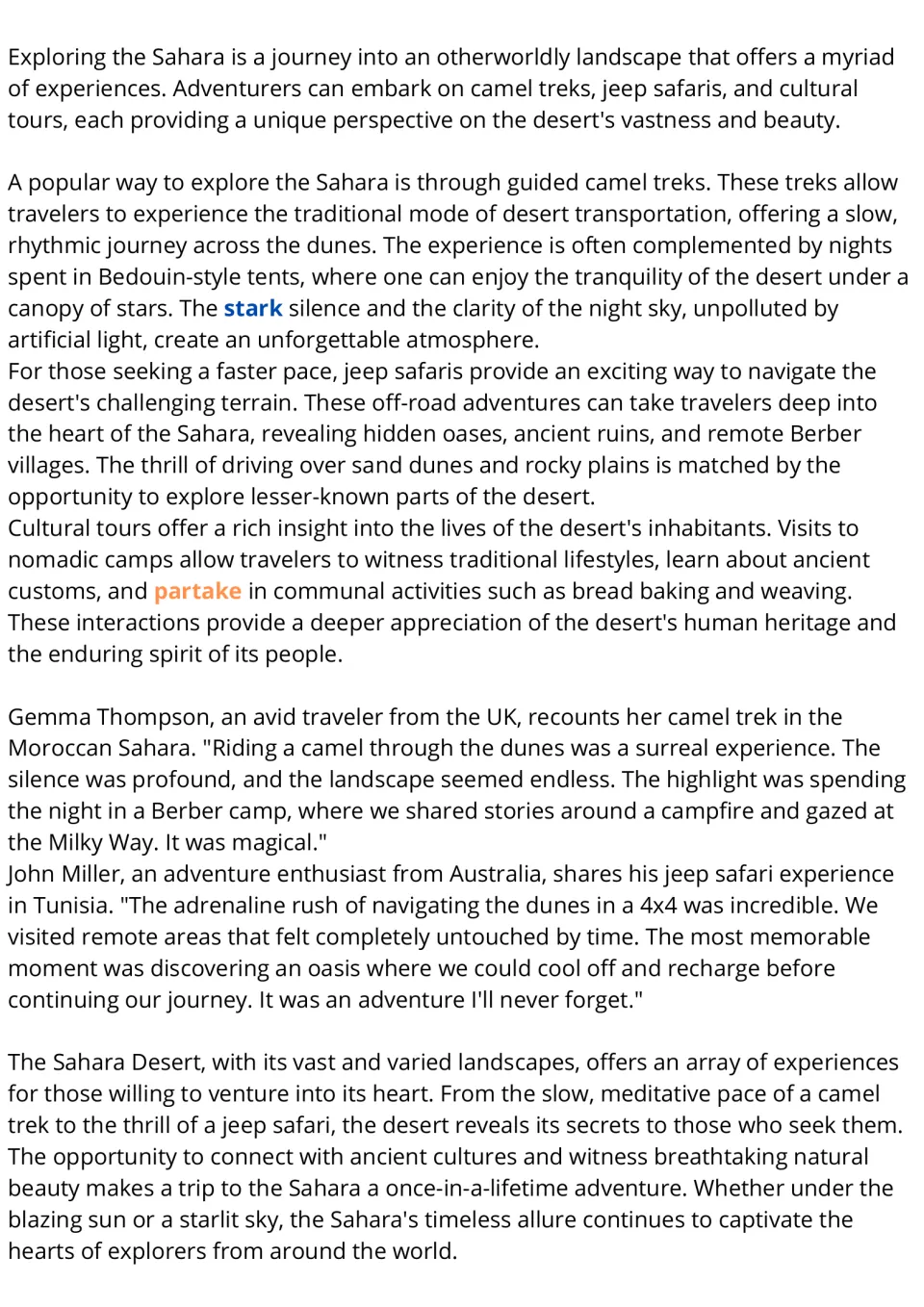 Sahara reading, part 2: students read about camel treks, jeep safaris, cultural tours and two travelers' desert stories