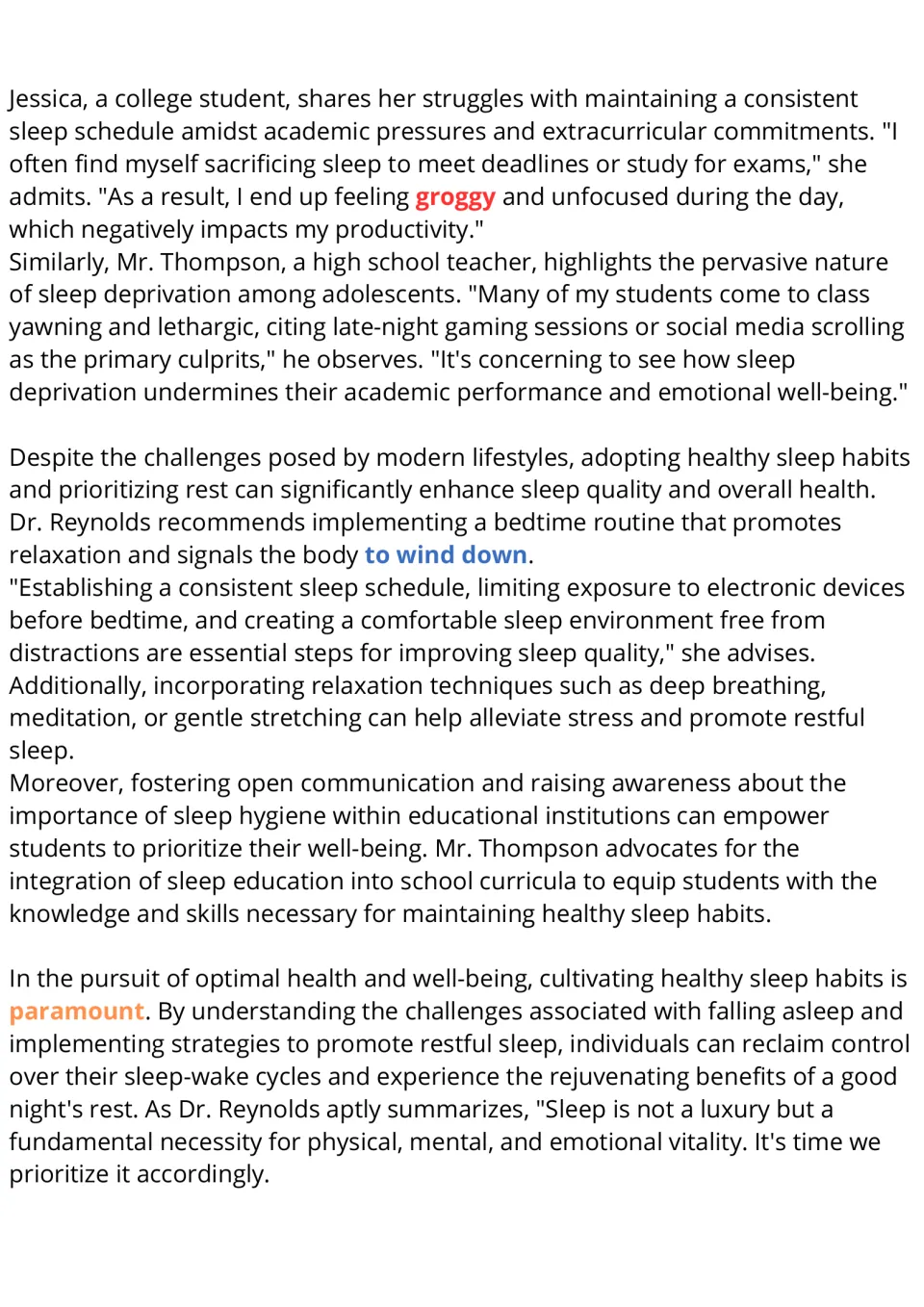 Sleep hygiene reading, part 2: Jessica's and Mr. Thompson's observations, bedtime routines, and sleep education.