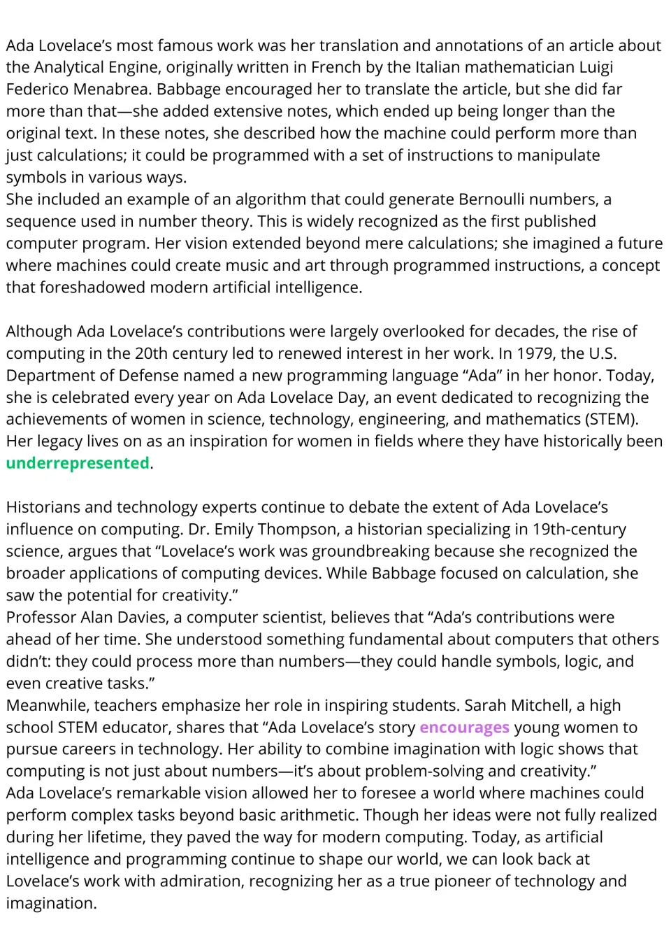 Ada Lovelace reading, part 2: her Analytical Engine notes, first program, legacy and expert quotes on her influence