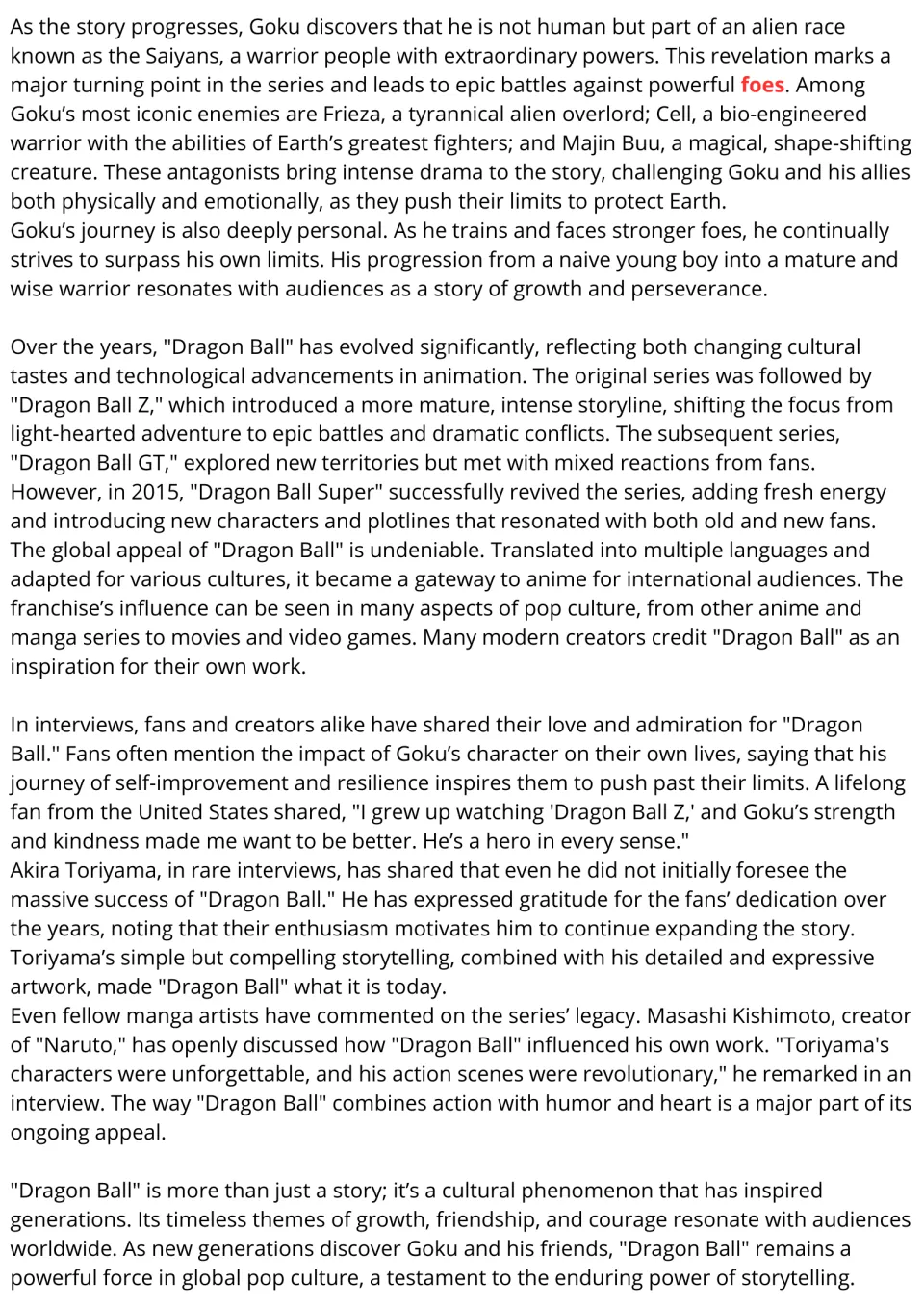 Dragon Ball reading, part 2: students read about the Saiyans, Frieza, Cell, Majin Buu, later series and fan quotes