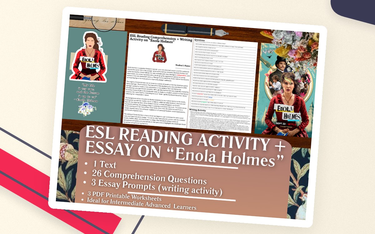 ESL Reading Comprehension + Writing Activity Worksheets - Enola Holmes teaching resource preview