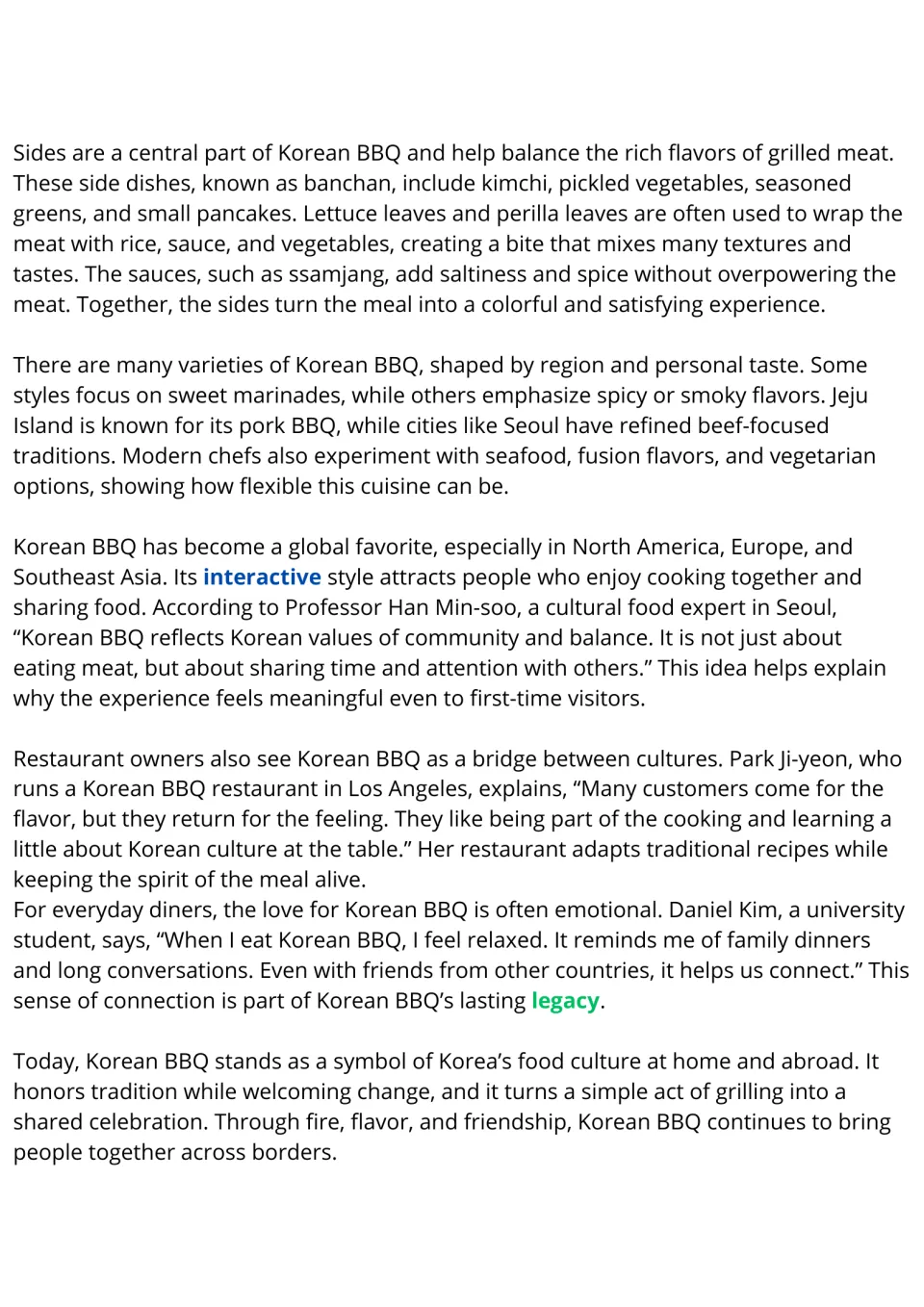 Korean BBQ reading continuation: side dishes, regional varieties, global popularity, and cultural legacy.