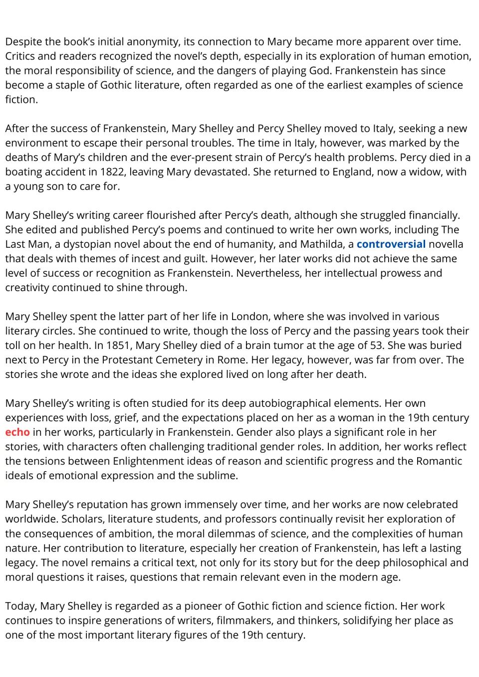 Mary Shelley reading passage, part 2: her later life, The Last Man, literary themes, and lasting legacy