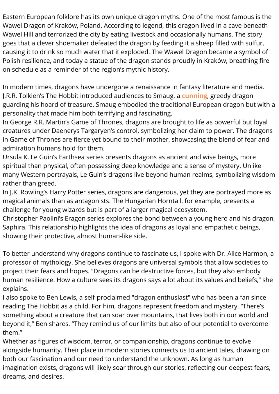 Dragons passage, part 2: the Wawel Dragon, dragons in Tolkien, Martin, Le Guin, Rowling and Paolini, plus two interviews