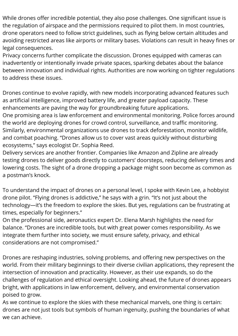 Drones reading passage, part 2: airspace rules, privacy, delivery, wildlife uses and quotes from a hobbyist and an expert
