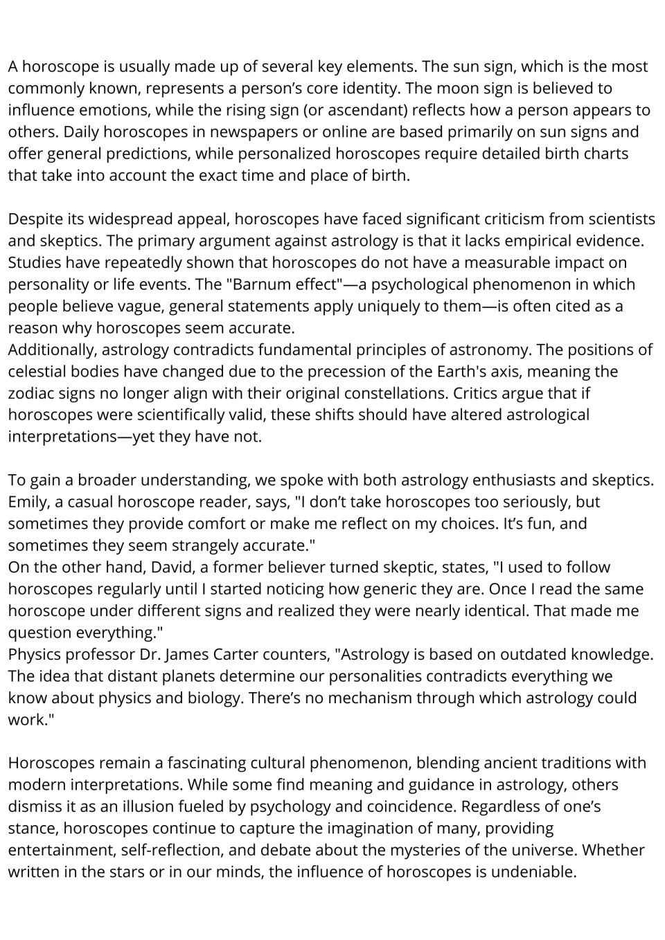 Horoscope passage, part 2: students read on sun, moon and rising signs, the Barnum effect, criticism and interview quotes